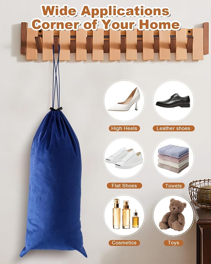 2 Pcs Single Shoe Bags for Travel, 17.3"x8.6" Washable Travel Shoe Bags for Packing in Suitcase, Velvet Dust Bag with Drawstring, Shoe Pouch for Women and Men, Travel and Home Storage(Palace Blue)