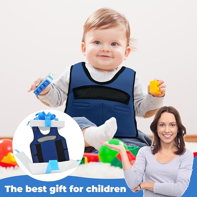 Compression Vest for Kids (Large, Ages 10+) Weighted Vest for Kids Including 6 Removable Weights Navy Blue