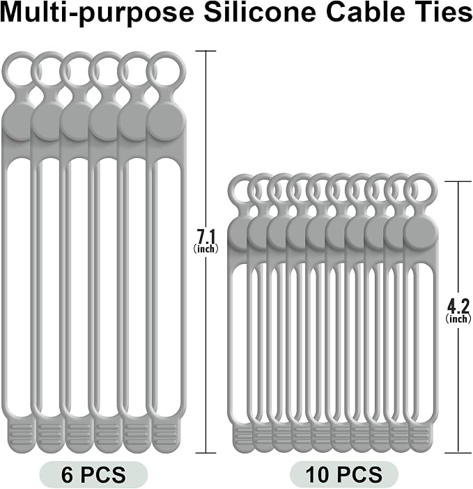 Silicone Cable Ties, Cord Organizer Cable Management,2Sizes-Grey - Image 6