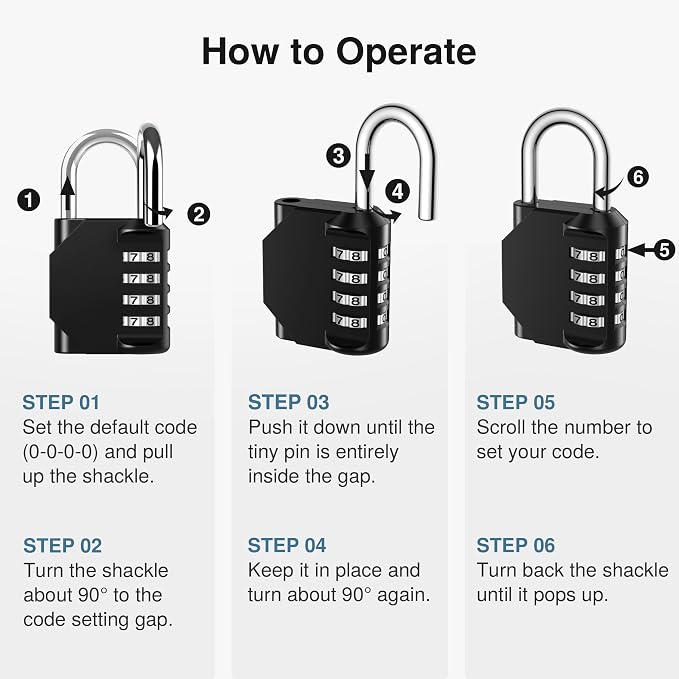Puroma Combination Lock 4 Pack 4 Digit Waterproof Locker Locks Secure Outdoor Padlock for Gym Lockers, Toolboxes, Gates, Fences, Storage, Sports Locker, Cabinets (Black) - Image 6