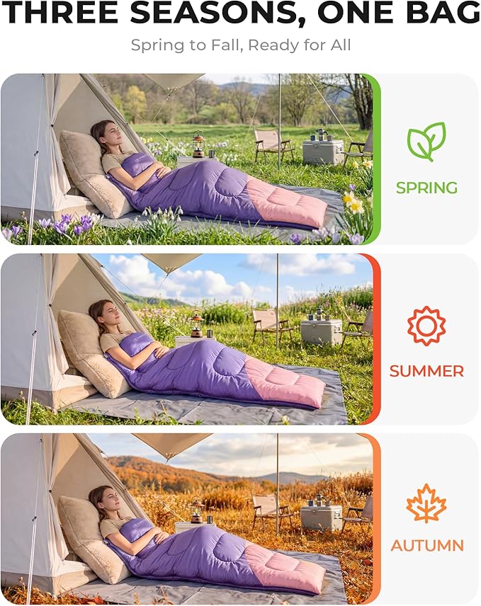 Sleeping Bag for Adults Warm Weather, Compact Lightweight Backpacking Sleeping Bag with Compression Sack, Camping Essentials Gear for Hiking Travel Climbing Outdoor & Indoor Use