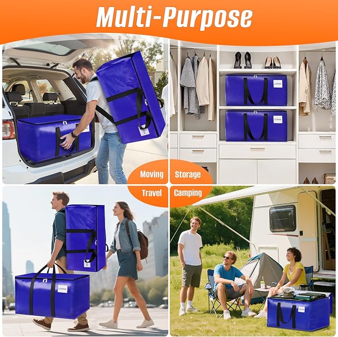 FabSpace 6-Pack Moving Bags with Backpack Straps & Carry Handles, 30 Gallons-125 L Heavy Duty Storage Totes for Space Saving, Foldable Storage Bags for College Dorm, Travel, Camping (Blue)