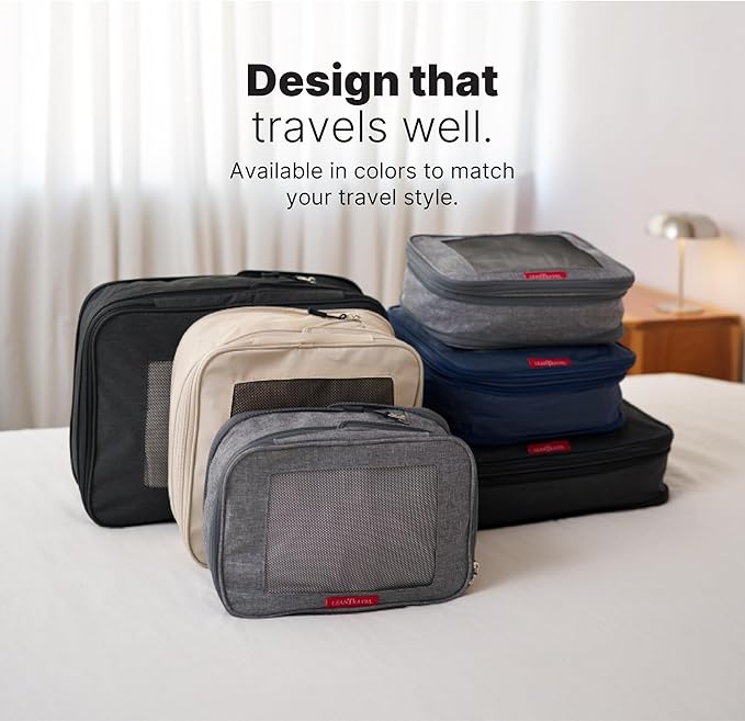 LeanTravel Premium Compression Packing Cubes for Travel - Suitcase Organizer Bags with Double Zipper & Breathable Mesh Panel - Space Saving Carry On Luggage Essentials (6-Pack, Navy Blue)