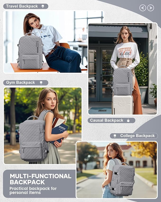 Travel Vacuum Storage Backpack with Air Pump Vacuum Seal Compression Space Saver Bags Clothing Vacpack 18x14x8 inches Travel Bag Carry on Personal item Laptop Work Backpacks Women Men Grey