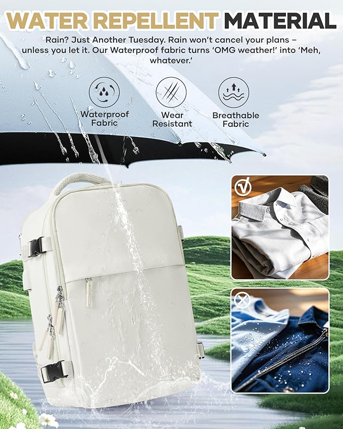 WONHOX Vacuum Seal Travel Backpack with Air Pump,Compression Vacpack Waterproof Carry On Backpack for Travel Women Men with Vacuum System,Airlines Approved Daypack Laptop Space Saver Bags,MoonWhite