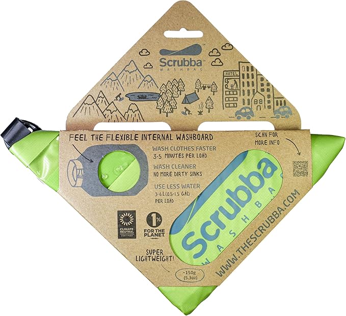 Scrubba Portable Washing Machine – Patented Washboard-in-a-Bag™ Travel Wash Bag – Wash Clothes Anywhere – Manual Washer for Travel, Camping & Backpacking (5.3 oz)