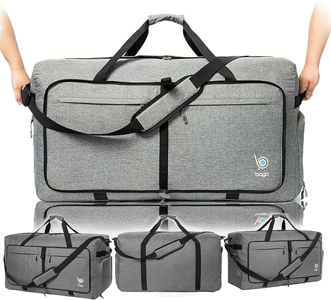 Bago Extra Large Duffle Bag for Travel Women & Men. Durable, Lightweight, Foldable Travel Duffel Bags For Traveling Women. 140L Duffle Bags Use As a Weekender Bag with Shoe Compartment, Checked Duffel