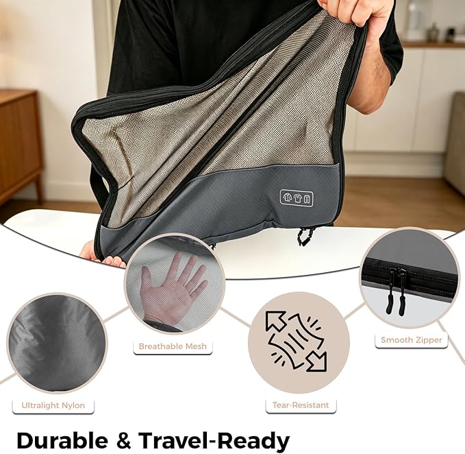 8-Piece Compression Packing Cubes for Travel, Ultralight Luggage Organizer Set with Double Zipper, Space Saving for Suitcase & Carry-On, Ideal for Business Trip Weekend Getaway - Gray