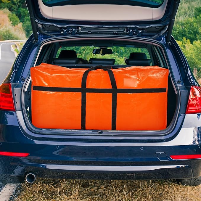 4 Pcs 66 Gallon Extra Large Moving Bags Heavy Duty Storage Bag with Strong Zipper Handle Foldable XXL Jumbo Storage Tote Packing Moving Box for College Dorm Travel Cloth Duffle (Orange)