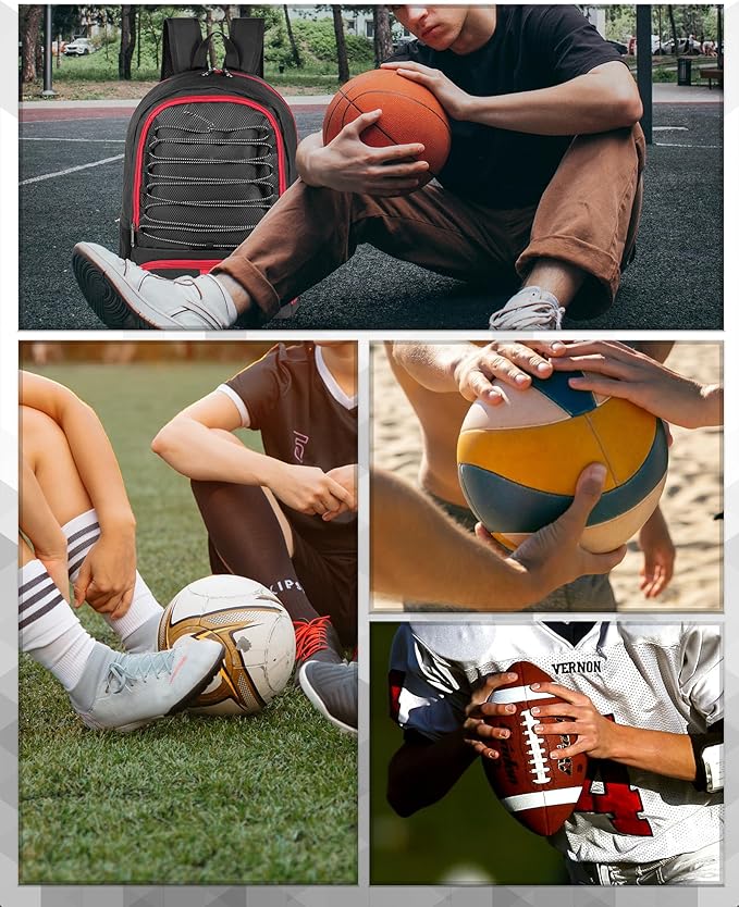 Basketball Bag Backpack for Men Women with Ball & Shoes Compartment 30L Capacity Lightweight Breathable Boys Girls Soccer Ball Bag Backpack Fit Volleyball Football Sports Travel School Gym