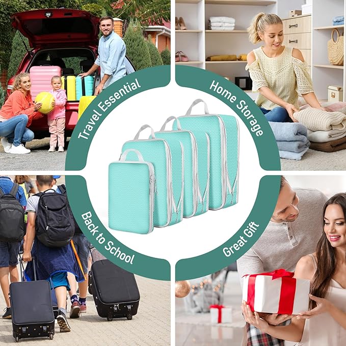 4 Set Packing Cubes For Travel Essentials, Luggage Packing Organization Cubes Suitcase Organizer Bags Set For Luggage Travel Packing Cubes For Suitcases Durable (4 Pcs, Blue)