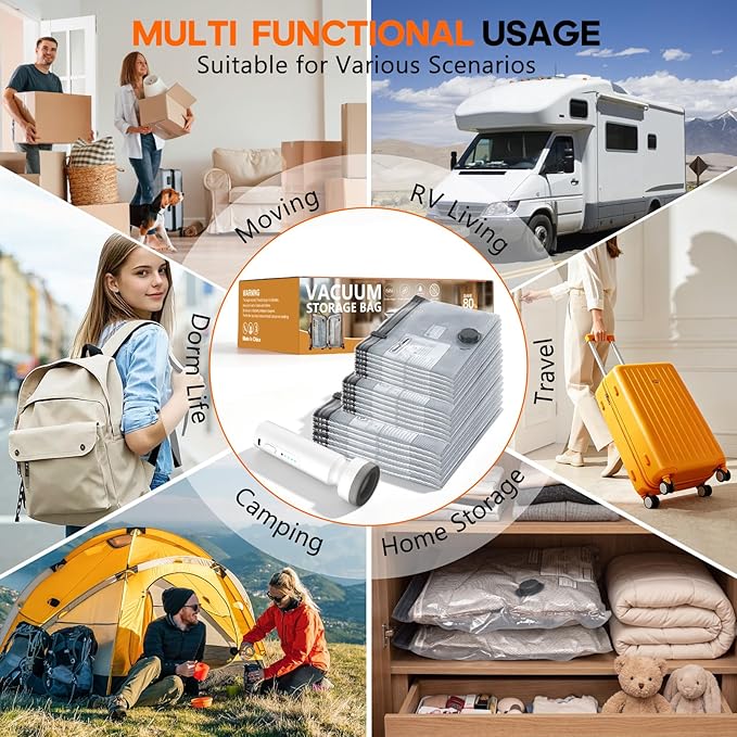 Vacuum Storage Bags, Space Saver Travel Bags with Rechargeable Wireless Pump, Carry-on Size Reusable Tear-Proof Compression Packing Cubes for Heavy Clothes/Bedding/Luggage/Moving 18 Combo Size
