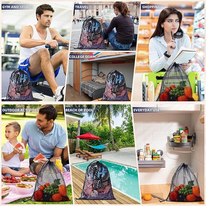 Mesh Drawstring Bag Durable Nylon Mesh Bag Small Gym Bags Travel Beach Locking Closure Storage Bags For College, Gym, Yoga, Sport