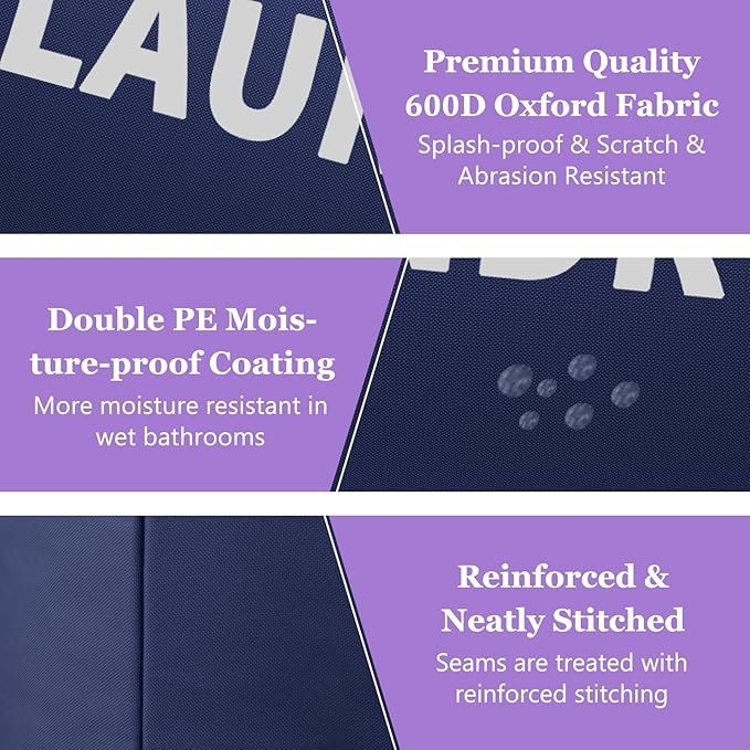 Set of 2 Large Laundry Baskets for Adult, 95L Collapsible Laundry Baskets with Aluminum Handles, Portable Dirty Clothes Hampers for Bedroom, Travel, Purple + Navy Blue