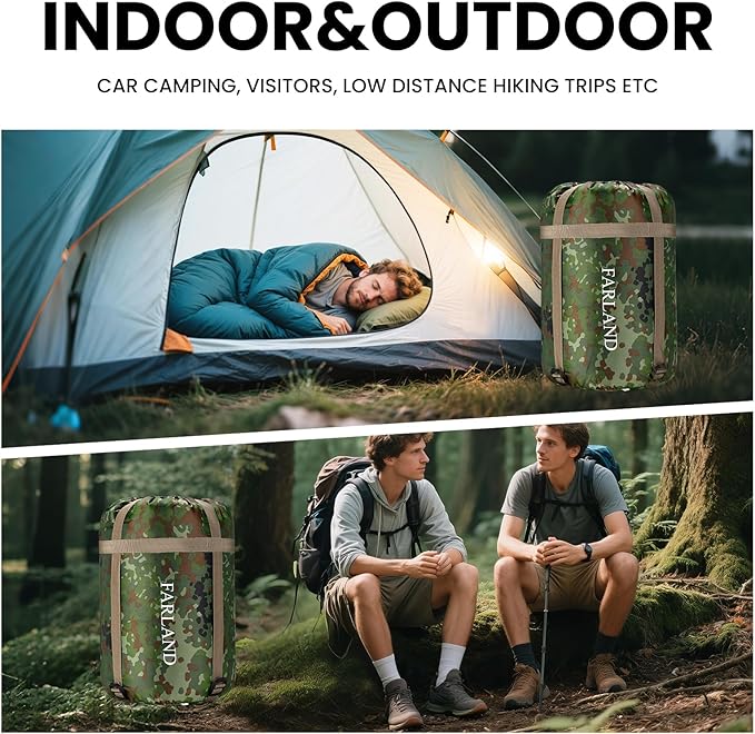 FARLAND Sleeping Bags for Adults, 3 Season Warm & Cool Weather, Lightweight Camping Sleeping Bag for Kids Family Camping Essentials with Compression Sack for Hiking