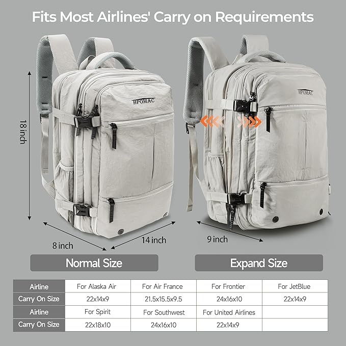 Vacuum Compression Backpack for Travel, Carry on Backpack with Vacuum System & Pump, Packs Like 55L for 5-7 Day Trips, Fits 17" Laptop, Water-Resistant Business Travel Backpack for Men/Women