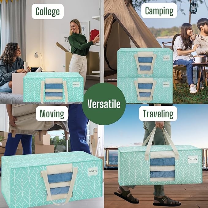 VENO 6 Pack Heavy Duty Moving Bags, Packing Bags with Clear Window, Alternative to Moving Boxes, Storage Bins for Clothes, Blankets, Comforters, College Dorm Essentials (Evergreen, 6 Pack)