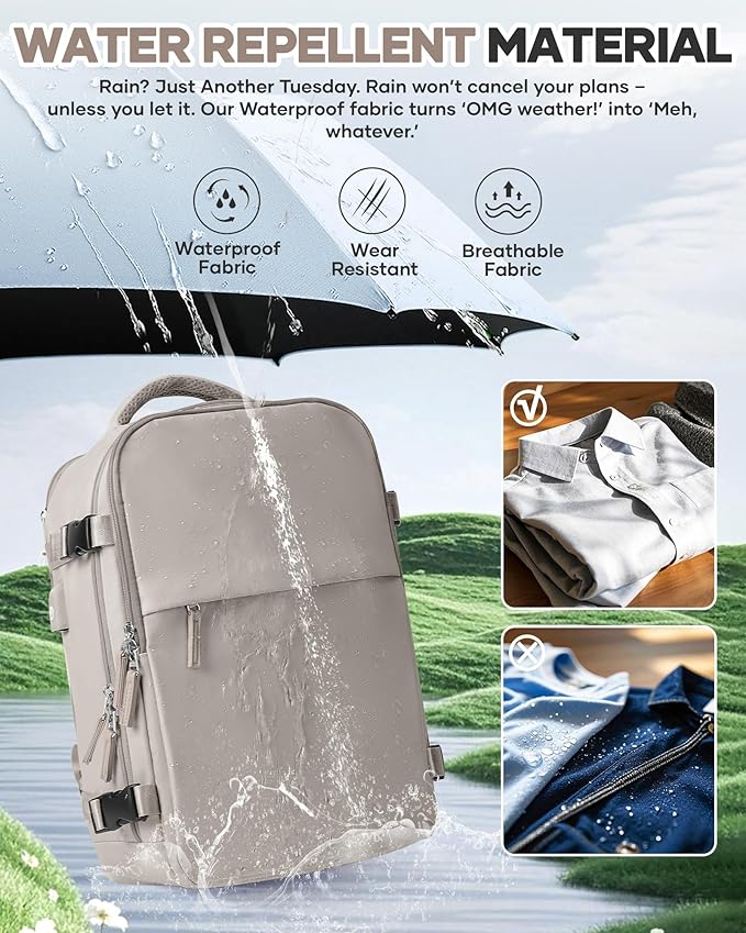 WONHOX Vacuum Seal Travel Backpack with Air Pump,Compression Vacpack Waterproof Carry On Backpack for Travel Women Men with Vacuum System,Airlines Approved Daypack Laptop Space Saver Bags,GreyBrown