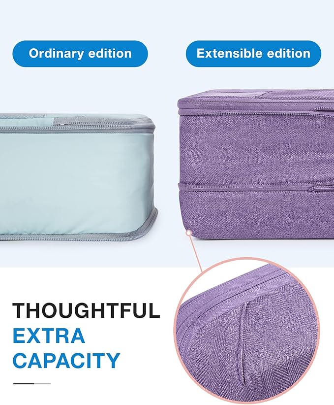 BAGSMART Compression Packing Cubes for Travel, 6 Set Packing Cubes for Carry on Suitcases, Compression Travel Cubes & Suitcase Organizer for Packing with Shoe Bag Violet