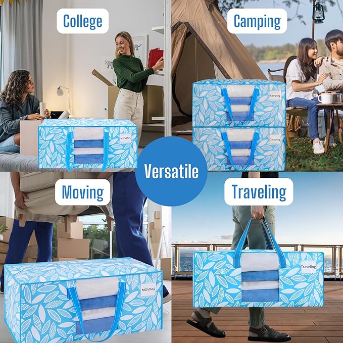 VENO 6 Pack Heavy Duty Moving Bags, Packing Bags with Clear Window, Alternative to Moving Boxes, Storage Bins for Clothes, Blankets, Comforters, College Dorm Essentials (Spring Breeze, 6 Pack)