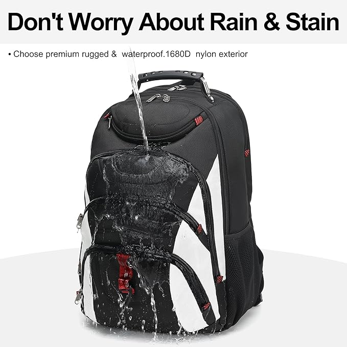Boavan Laptop Backpack for men, 17.3 inch Laptop Bag with USB Port, Waterproof Travel Work Backpack Purse, Anti-Theft Teacher Nurse Doctor Casual Bookbags Office Business backpack,White