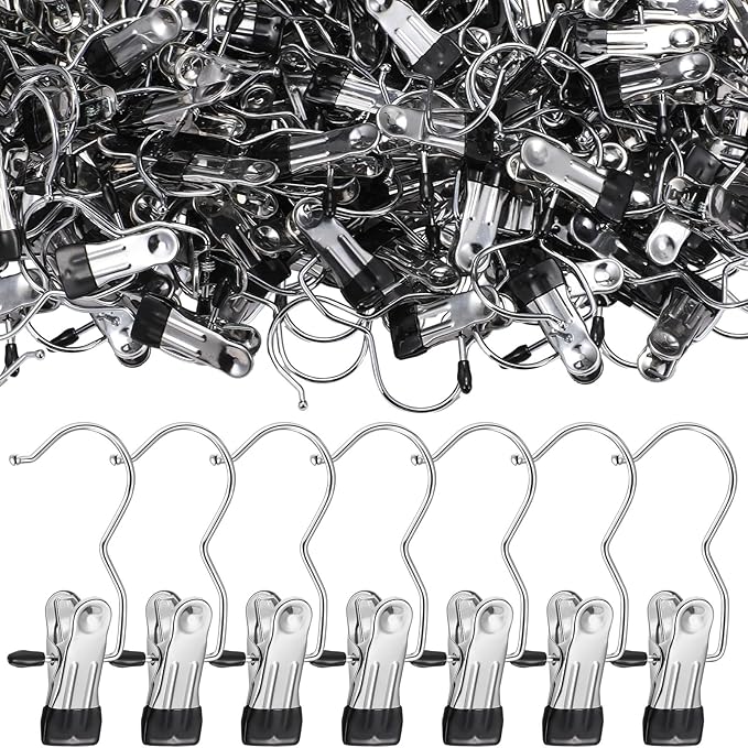 Yinder 250 Pcs Boot Hangers Clips Laundry Hooks Hanging Stainless Steel Clothes Pins Portable Clip Hangers for Closet Travel Socks Pants Handbags Hats Towels (Black)