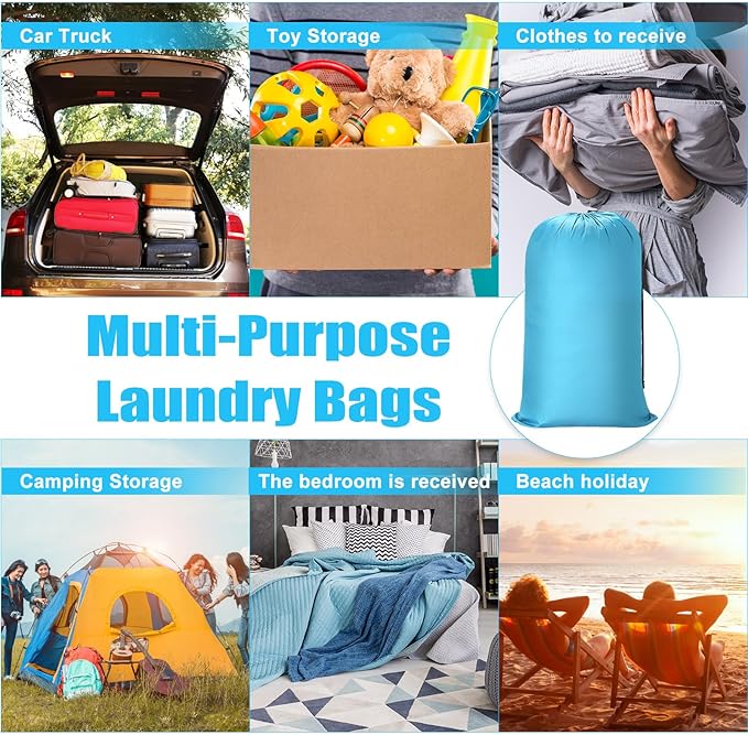 Nuogo 20 Pcs Laundry Bag Washable Travel Laundry Bags with Drawstring Lock Closure Large Heavy Duty for Camping Tent Blankets Dirty Clothes Yarn Fabric Storage, 38 x 24 Inches(Black, Blue, Pink)
