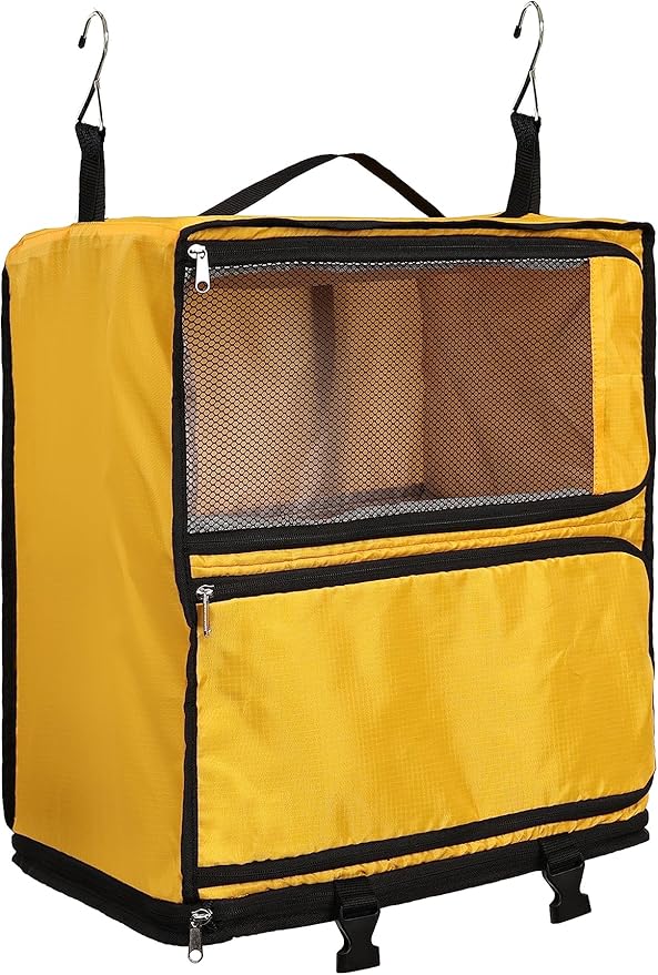 ELEZAY Hanging Packing Cubes Portable Closet 3-Shelf Travel Collapsible Compression Garment Organizer for Carry-on Luggage Suitcase Space Saver Bag XX-Large_No Side Pockets, Yellow