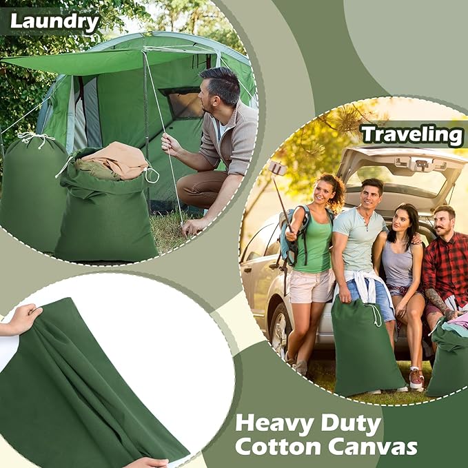 4 Pcs Army Laundry Bags 24'' x 32'' Extra Large Heavy Duty Military Barracks Drawstring Canvas Cotton Laundry Bags for Home Travel Camp Clothes Organizer Storage