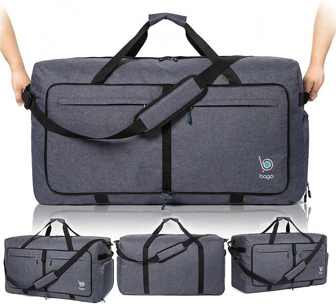 Bago Extra Large Duffle Bag for Travel Women & Men. Durable, Lightweight, Foldable Travel Duffel Bags For Traveling Women. 120L Duffle Bags Use As a Weekender Bag with Shoe Compartment, Checked Duffel