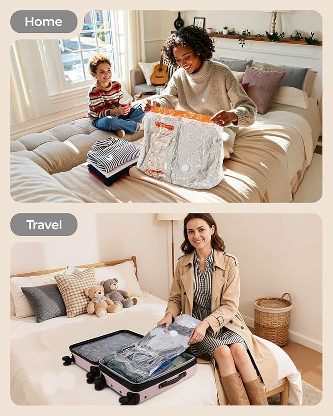 BAGSMART Vacuum Bags for Travel with Rechargeable Air Pump, Portable Space Saver Bags for Travel & Home, Vacuum Compression Seal Bag for Clothing, Blanket, 21 Pack Multicolor