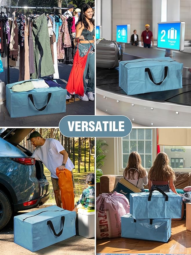 WORKPRO 2 Pack Extra Large Moving Bags with Zippers & Carrying Handles Backpack Straps, Heavy-Duty Storage Tote for Space Saving & Storage, Alternative to Moving Box (Dusty Blue)