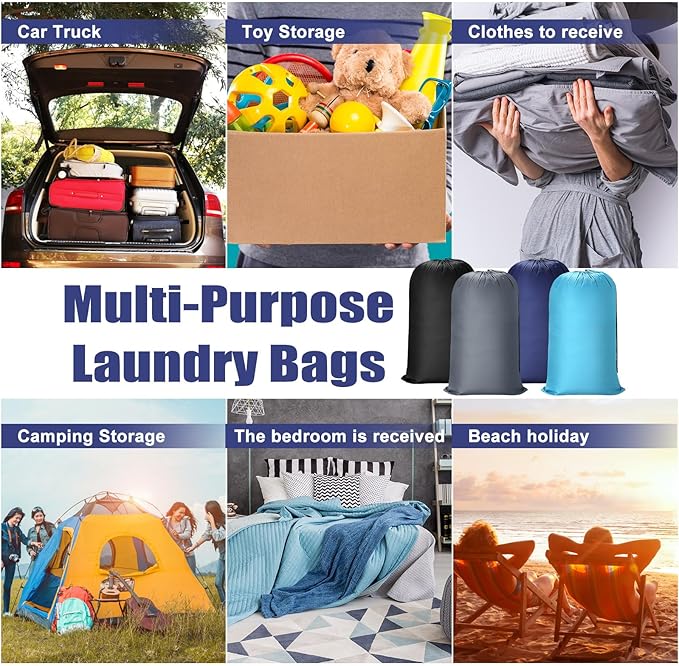 Nuogo 20 Pcs Laundry Bag Washable Travel Laundry Bags with Drawstring Lock Closure Large Heavy Duty for Camping Tent Blankets Dirty Clothes Yarn Fabric Storage, 38 x 24 Inches(Mixed Color)