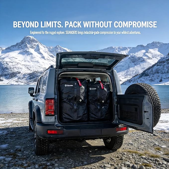 Vacuum Bags for Travel Luggage (2PCS + 6.0kPa Pump), Vacuum Clothing Compression Bag with Adjustable Shoulder Strap, 50.6L Large Capacity, IP67 Waterproof, Reusable for Carry-on Luggage & Backpack