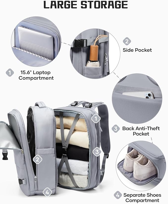 wepadre Vacuum Backpack Travel with Pump Travel Backpack with Vacuum System Expandable Vacpack Compression Backpacks for Travel Easy Vac Pack Carry on Luggage Grey