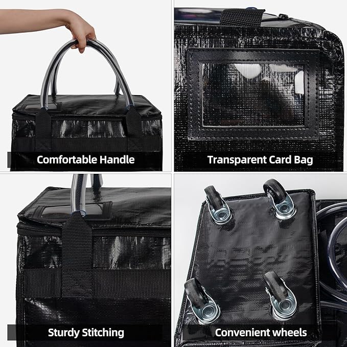 Reusable Grocery Bag on Wheels (Small-Black), Rolling Shopping Bags with Wheels and Handle, Folding Rolling Tote Trolley, Zipper Cover, Carries Up to 22 LBS, Easy Transportation
