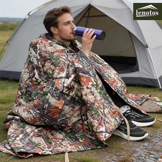 Lenotos Woobie Blanket, Thermal Insulated Military Poncho Liner, Water-Resistant, Portable, Insulation, for Hiking, Survival with Compression Carry Bag (Tree Camo Bionic)
