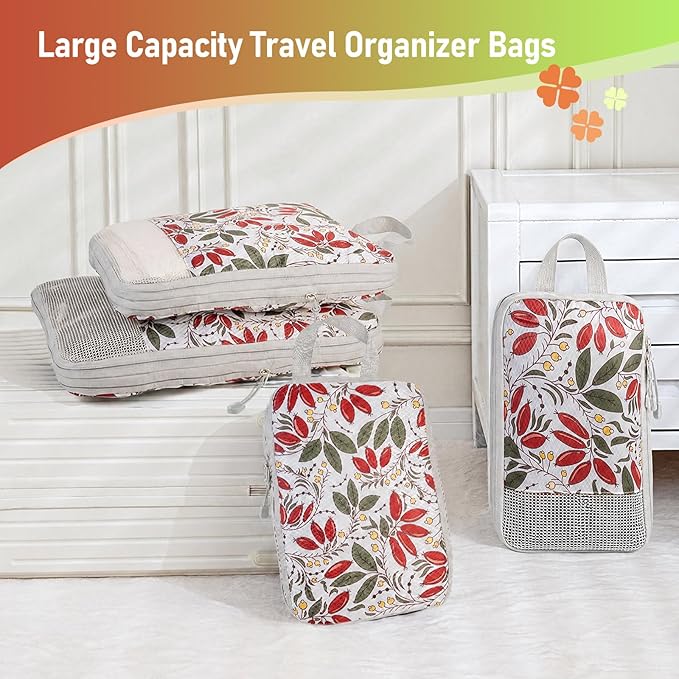 4 Set Compression Packing Cubes, Suitcase Organizer, Lightweight Travel Essentials, Compression Bags For Travel Accessories Luggage Storage Set (4 Pcs, Berry)