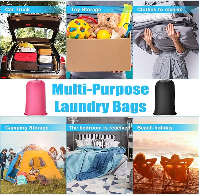 Nuogo 20 Pcs Laundry Bag Washable Travel Laundry Bags with Drawstring Lock Closure Large Heavy Duty for Camping Tent Blankets Dirty Clothes Yarn Fabric Storage, 38 x 24 Inches(Black, Pink)