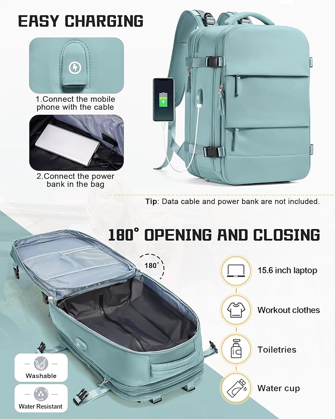 wepadre Vacuum Backpack Travel with Pump Travel Backpack with Vacuum System Expandable Vacpack Compression Backpacks for Travel Easy Vac Pack Carry on Luggage Blue