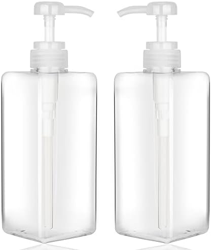 Pump Bottle Dispenser 22oz/650ml Jansburg 2Pack Refillable Square Plastic Lotion Dispenser Empty Lotion Pump Bottle for Essential Oil Lotion, Shampoo, Bathroom Travel Clear by Jansburg