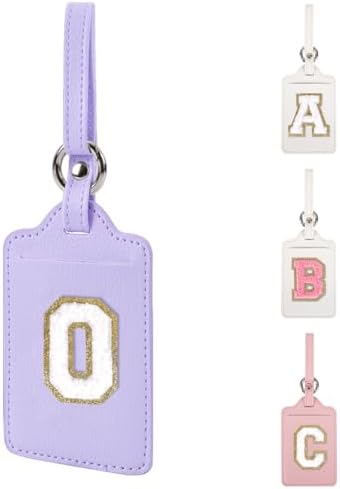 Personalized Initial Luggage Tags for Suitcases, Leather Chenille Letter Cute Luggage Tags with Privacy Name Card, Embroidered Travel Bag Backpack Tag Gifts for Women Kids Girls Teens(Purple-O) by XSUIOY