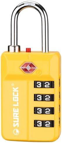 SURE LOCK TSA Approved 4-Digit Resettable Combination Luggage Lock with Open Alert, Easy-Read Dials - for Luggage, School Lockers, Gym, Office, Toolbox & Security Cases(Yellow 1PACK) by Hopeyoucanstaysafe