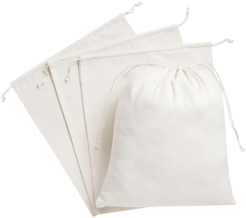 PALTERWEAR Heavy Duty Cotton Drawstring Bags 4-Pack - 270 GSM Thick Cloth Pouches for Gifts, Travel, Dice, Jewelry, Laundry - Double Drawstring (Natural Beige, 14 x 17 Inches) by Palterwear