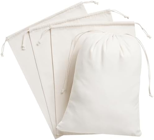 Heavy Duty Cotton Drawstring Bags 4-Pack - 270 GSM Thick Cloth Pouches for Gifts, Travel, Dice, Jewelry, Laundry - Double Drawstring (Natural Beige, 12 x 16 Inches) by Palterwear