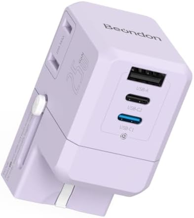 BEONDON Universal Travel Adapter 25W USB-C PD Charger Worldwide Plug by Beondon