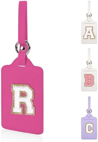 Personalized Initial Luggage Tags for Suitcases, Leather Chenille Letter Cute Luggage Tags with Privacy Name Card, Embroidered Travel Bag Backpack Tag Gifts for Women Kids Girls Teens(Rosered-R) by XSUIOY