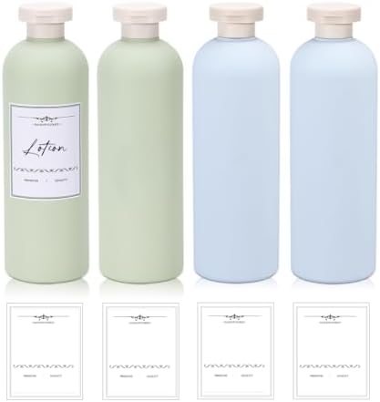 13.5 oz Plastic Travel Shampoo Bottles, Refillable Flip Cap Squeeze Bottles for Toiletries, Large Leakage-proof Travel Shampoo and Conditioner Container (Blue and Green) by UMETASS