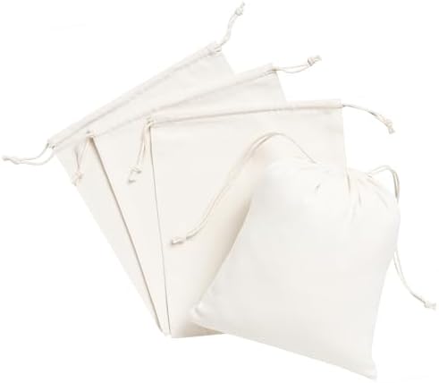 Heavy Duty Cotton Drawstring Bags 4-Pack - 270 GSM Thick Cloth Pouches for Gifts, Travel, Dice, Jewelry, Laundry - Double Drawstring (Natural Beige, 8 x 10 Inches) by Palterwear