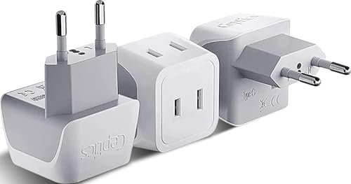 Ceptics European Travel Plug Adapter - Type C, Dual Input, Compact (3 Pack) by Ceptics